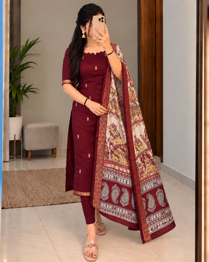 Mangalagiri Butta Silk cotton Top with Chennuri Silk Kalamkari Dupatta kurti sets