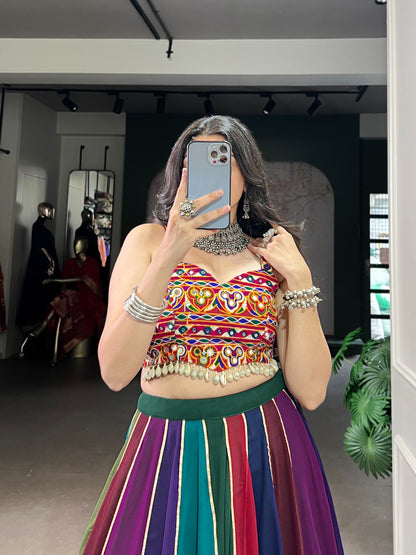 stunning lehenga choli features real mirror Gamthi work