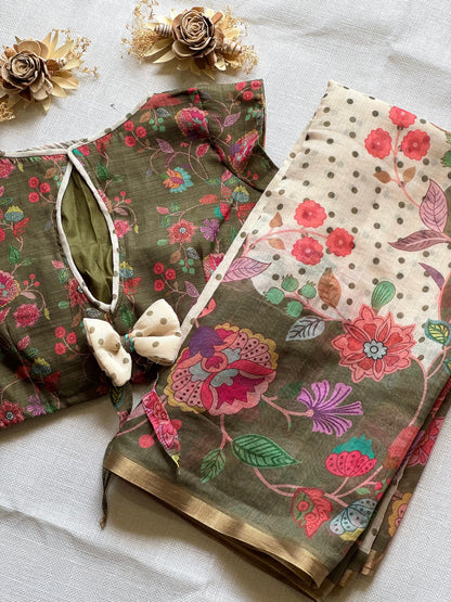 Soft linen saree with stitched Blouse
