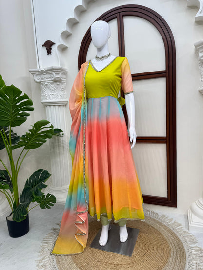 Rainbow Anarkali charm gown