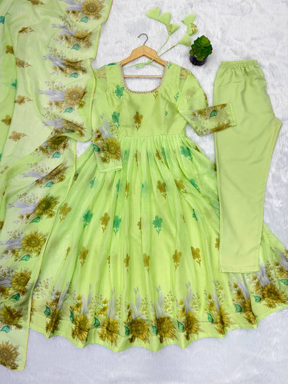 Floral printed Organza Anarkali Suit set