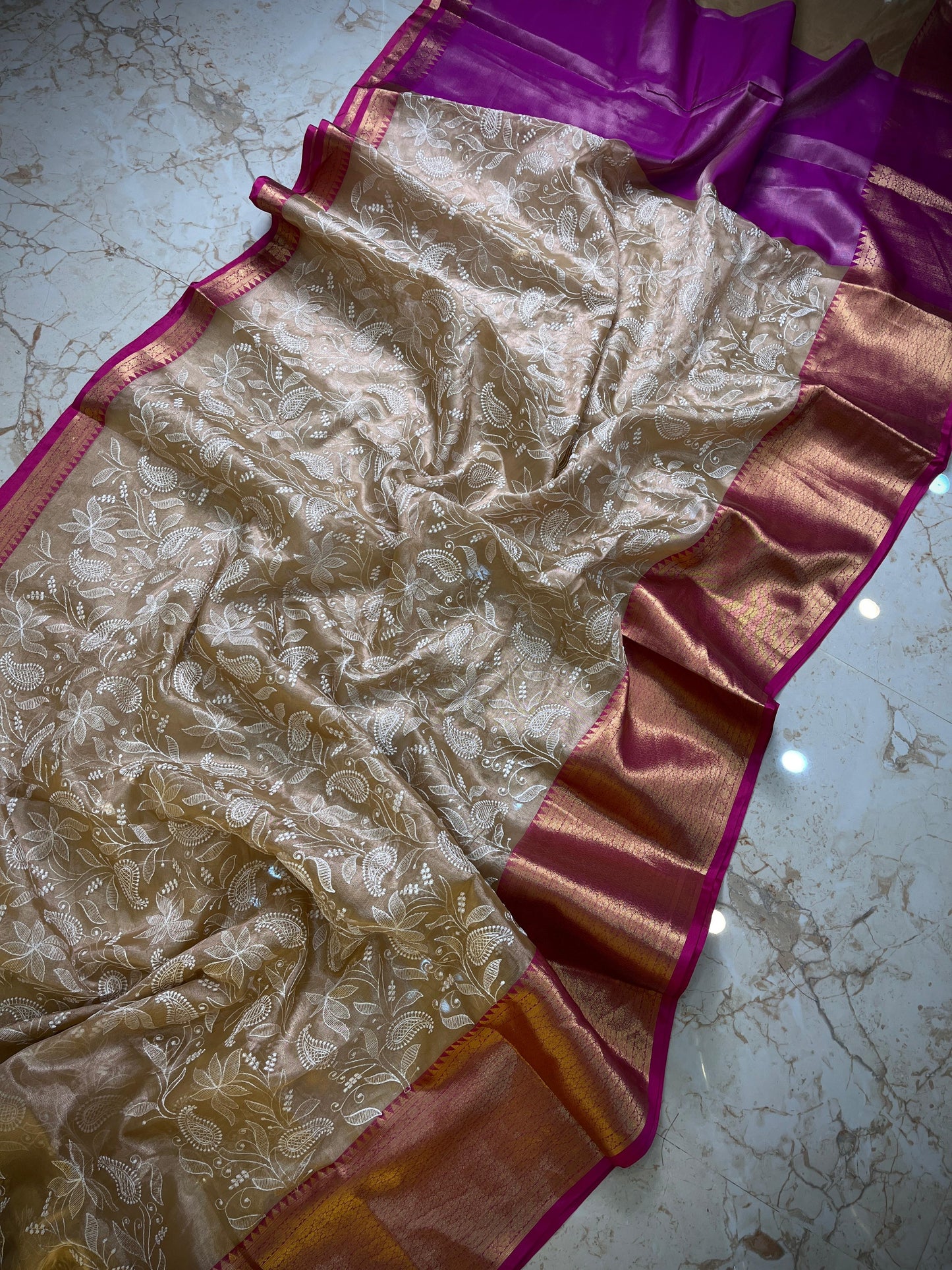 Banarasi tissue work embroidery saree
