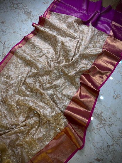 Banarasi tissue work embroidery saree