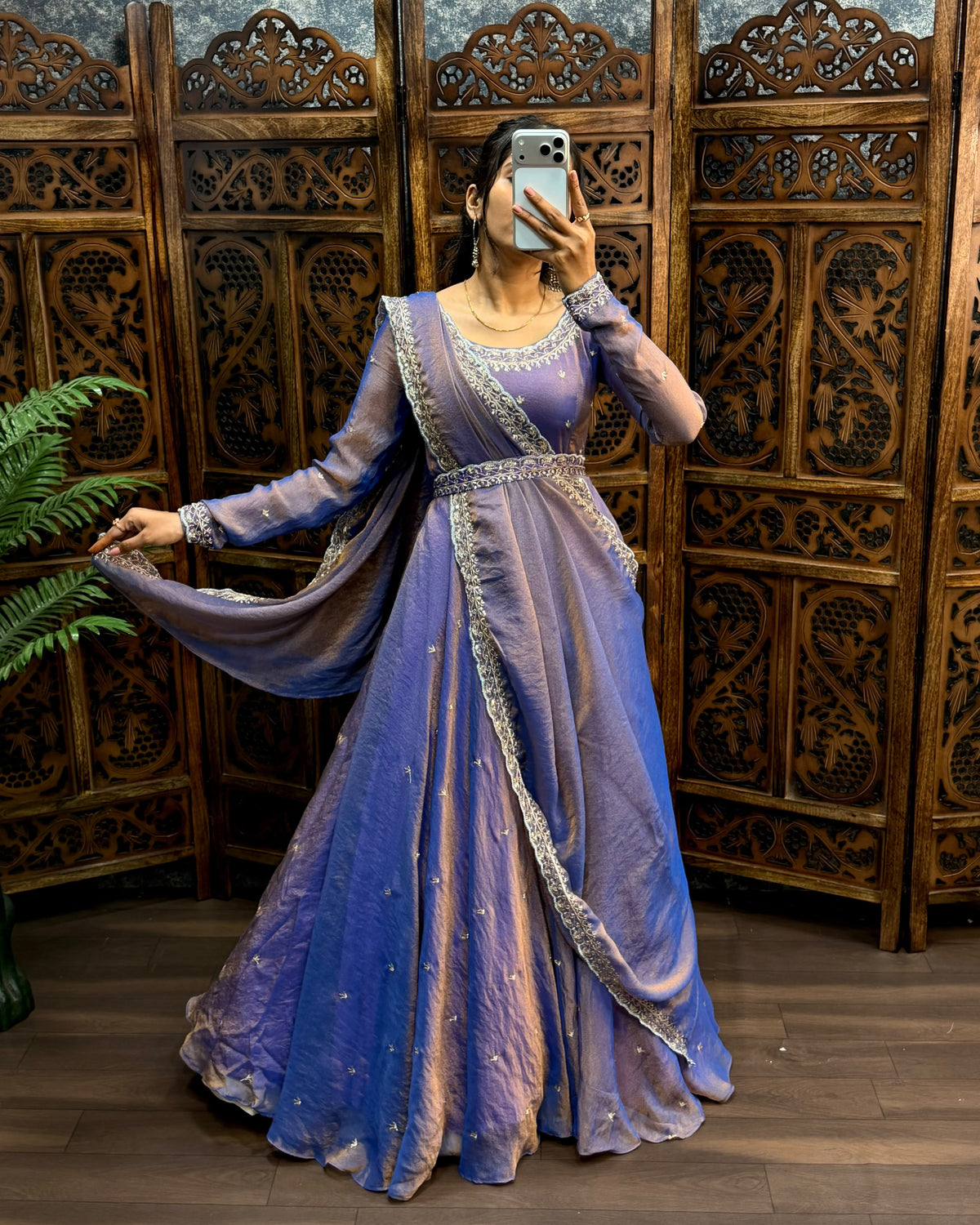 South style silk gown with dupatta