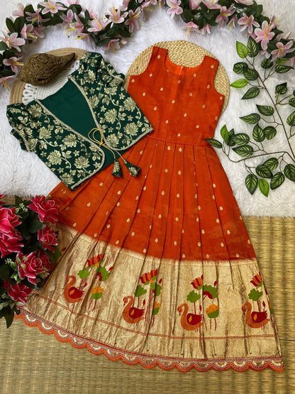 Kids gown with coat pure tissue silk fabric