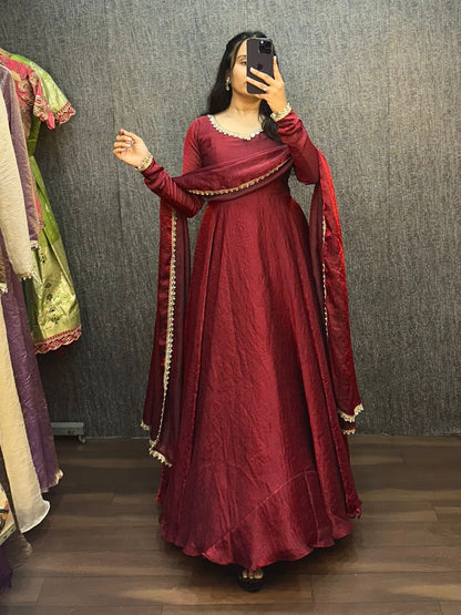 Fendy silk crush mirror lace gowns