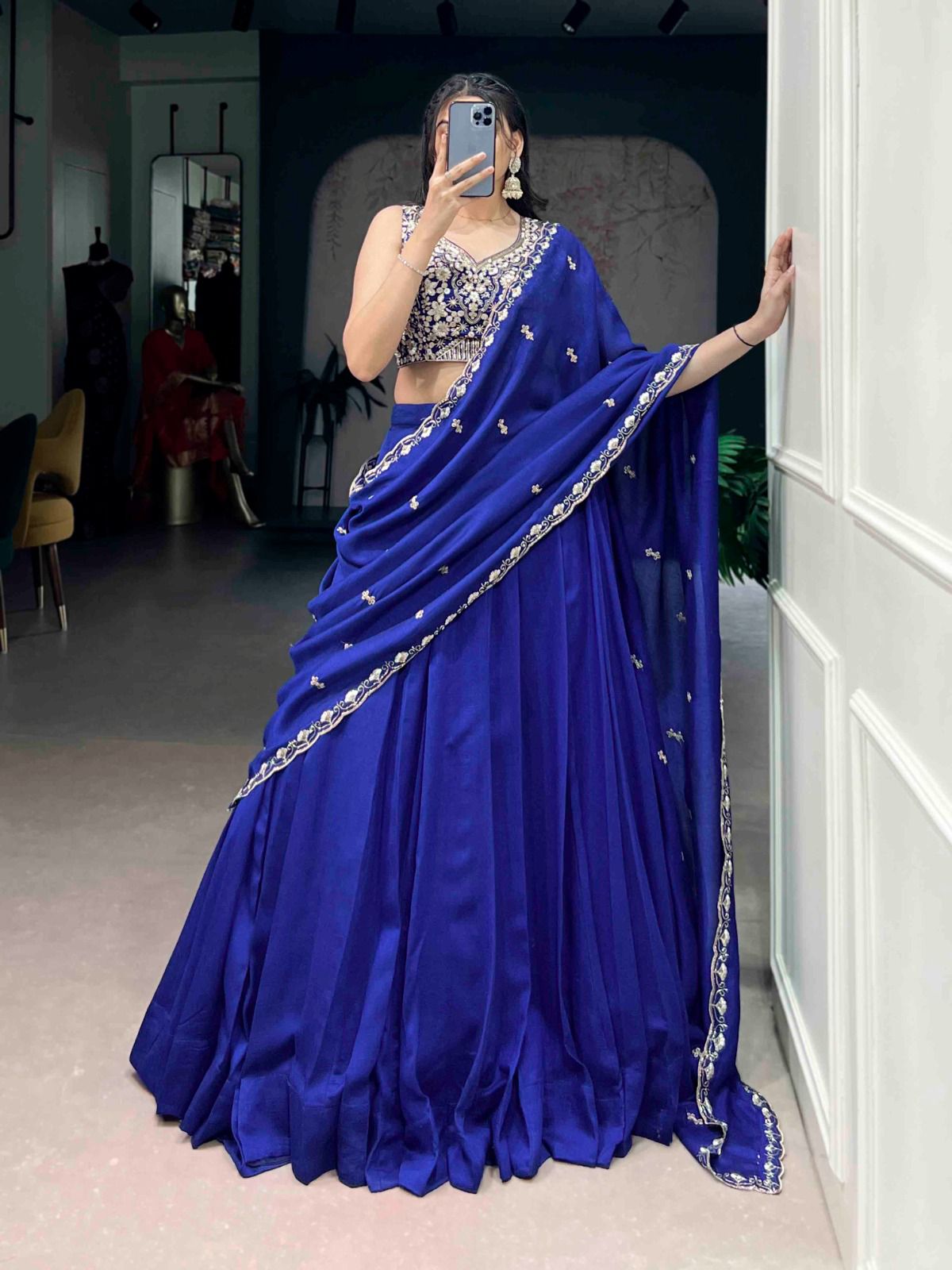 Kashmiri dream blue Designer Lehenga