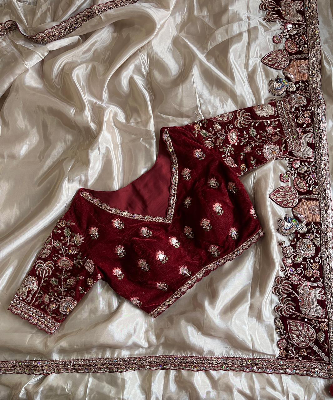 Luxe Pure Uppada coding work Stitched Saree with blouse