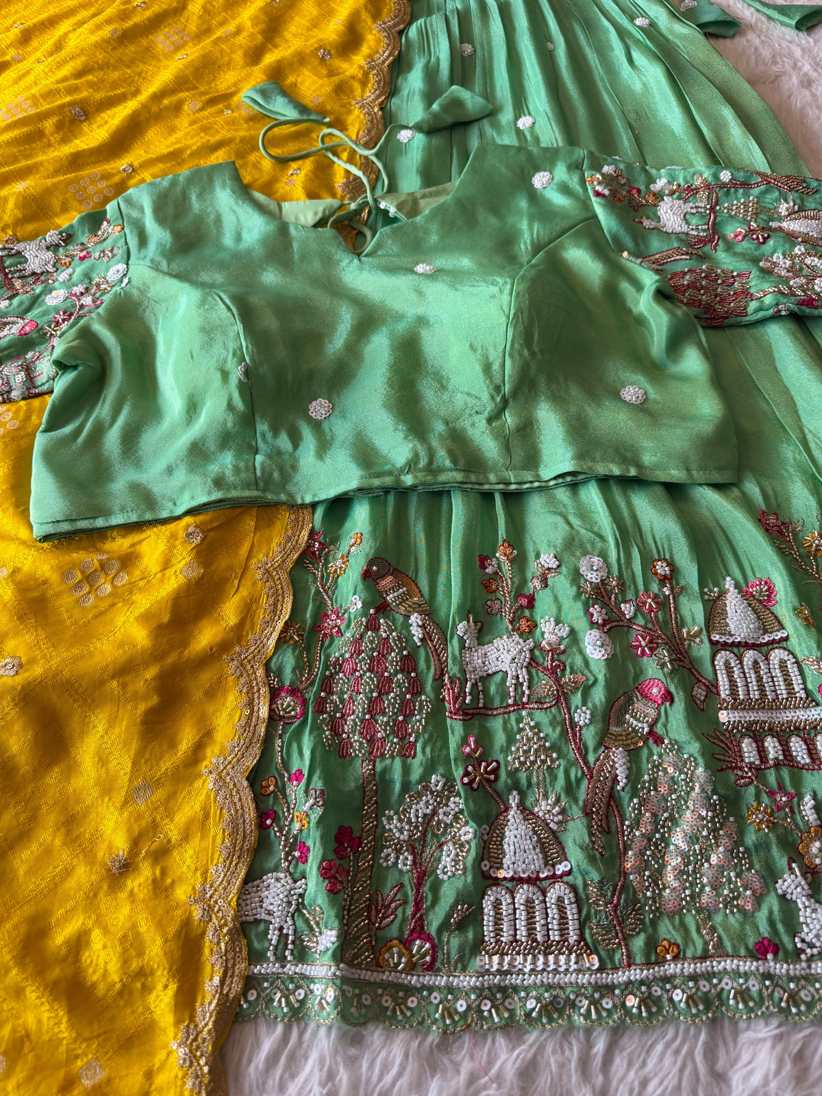Jungle theme designer beads embroidered work lehenga