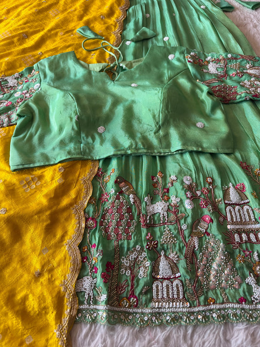 Jungle theme designer beads embroidered work lehenga
