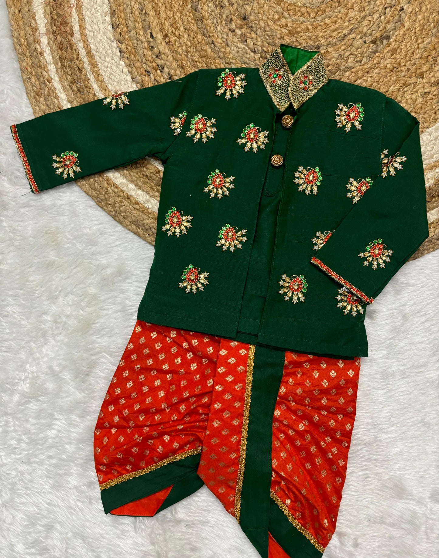 Boys traditional kurta with dhoti set - Maggam