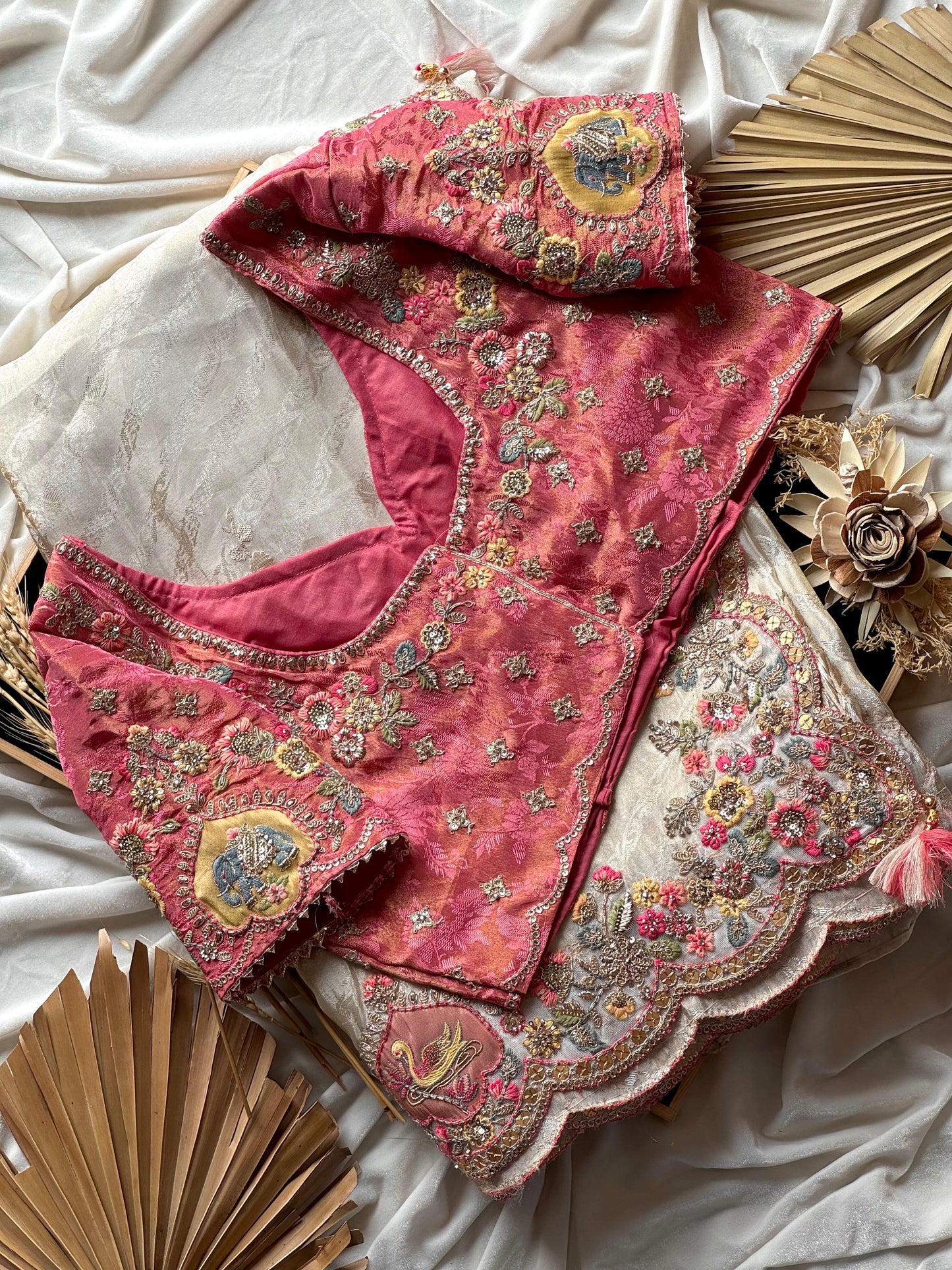 Luxe premium Dola  silk  with coding Multi work saree with stitched blouse