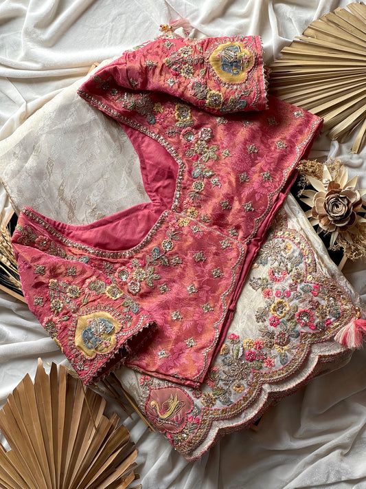 Luxe premium Dola  silk  with coding Multi work saree with stitched blouse