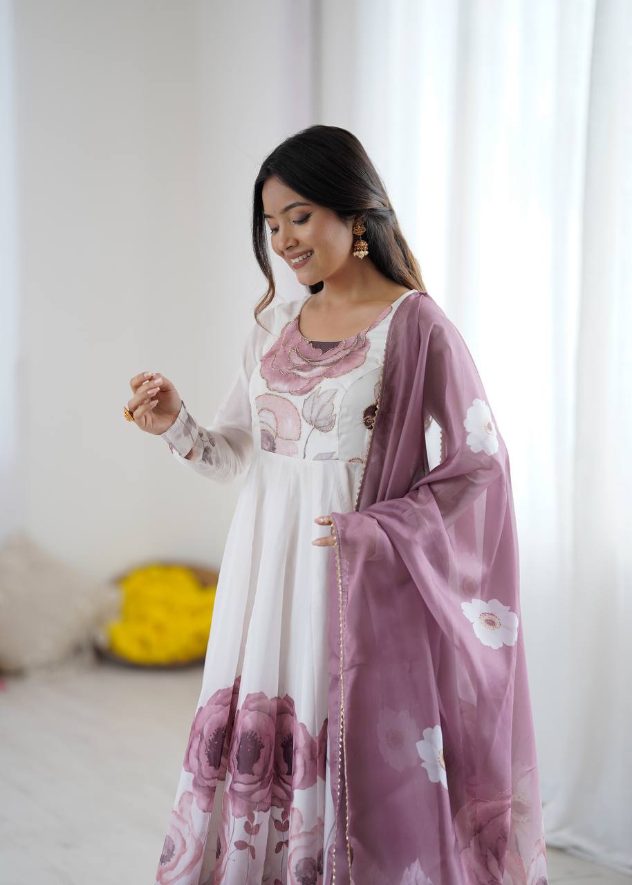 Floral printed Organza Anarkali Suit set