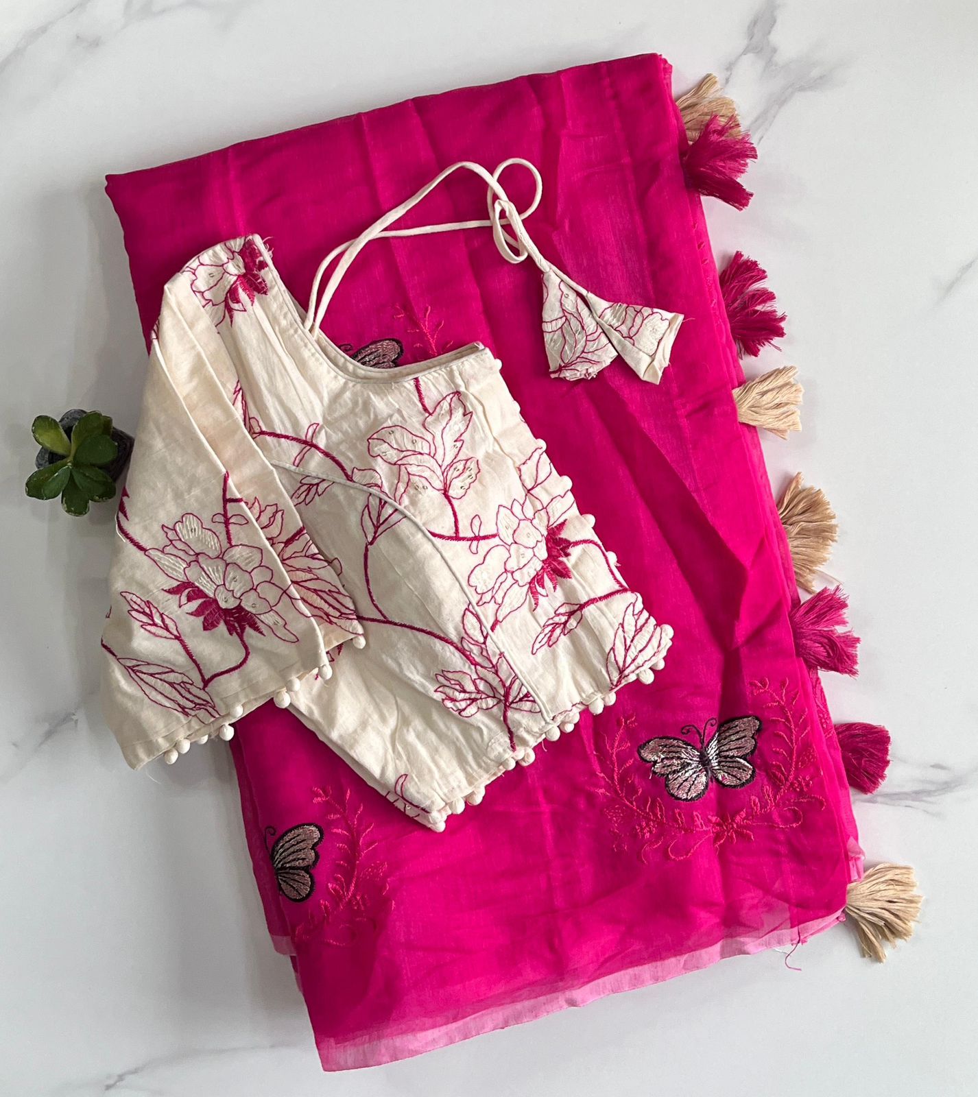 Butterfly Chanderi Saree with Stitched Blouse