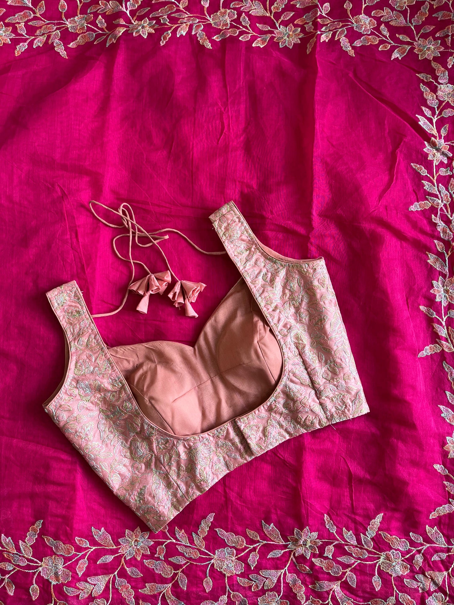 Chanderi with thread work saree with stitched blouse