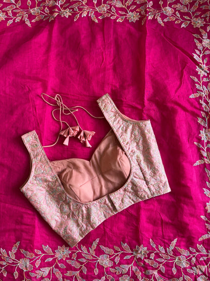 Chanderi with thread work saree with stitched blouse