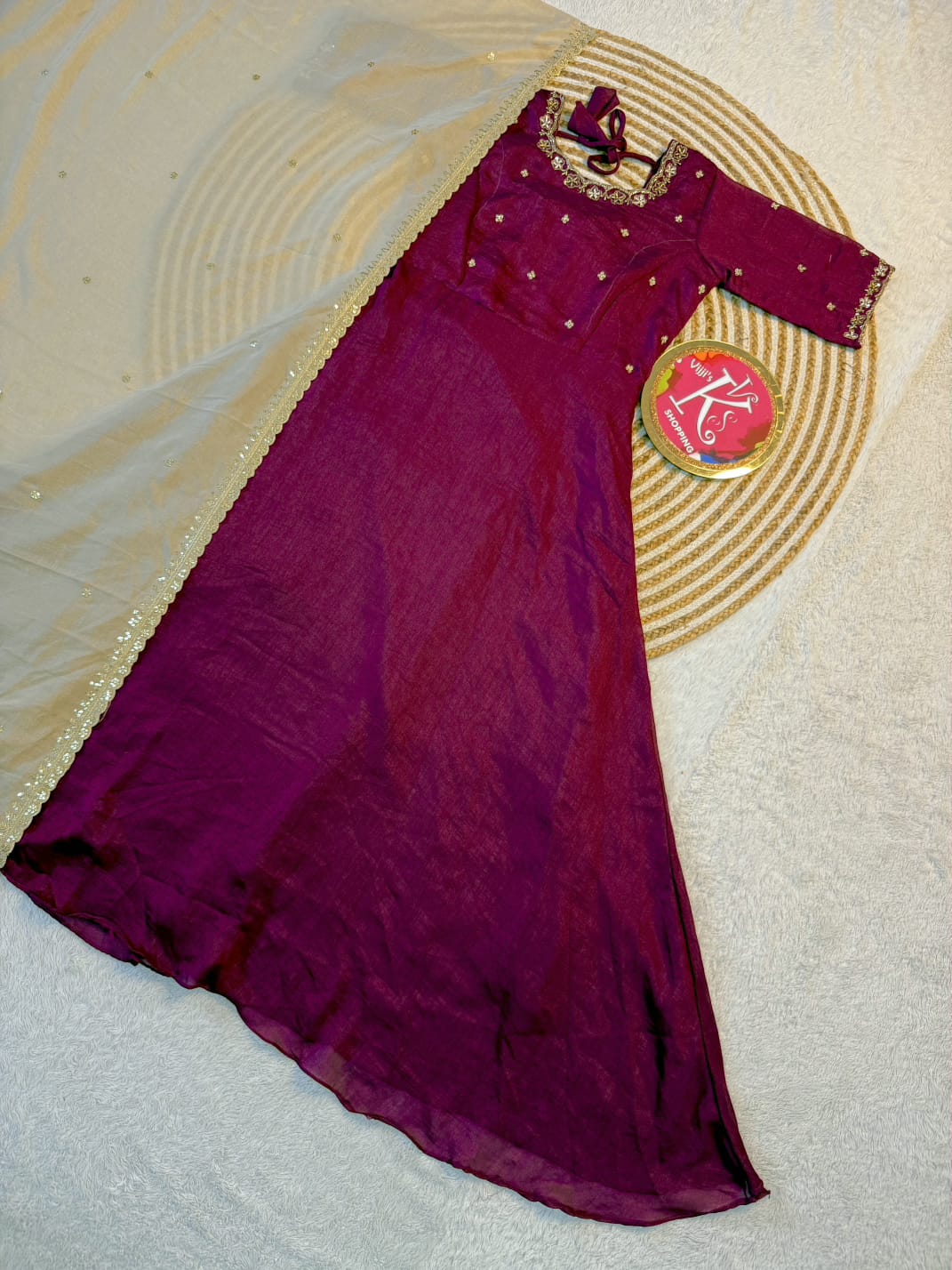 Vichitra silk maggam hand work gowns for cafe