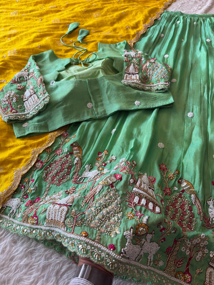 Jungle theme designer beads embroidered work lehenga
