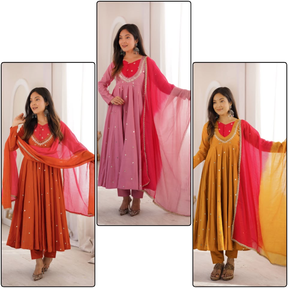 Anarkali 3 piece embroidered office set