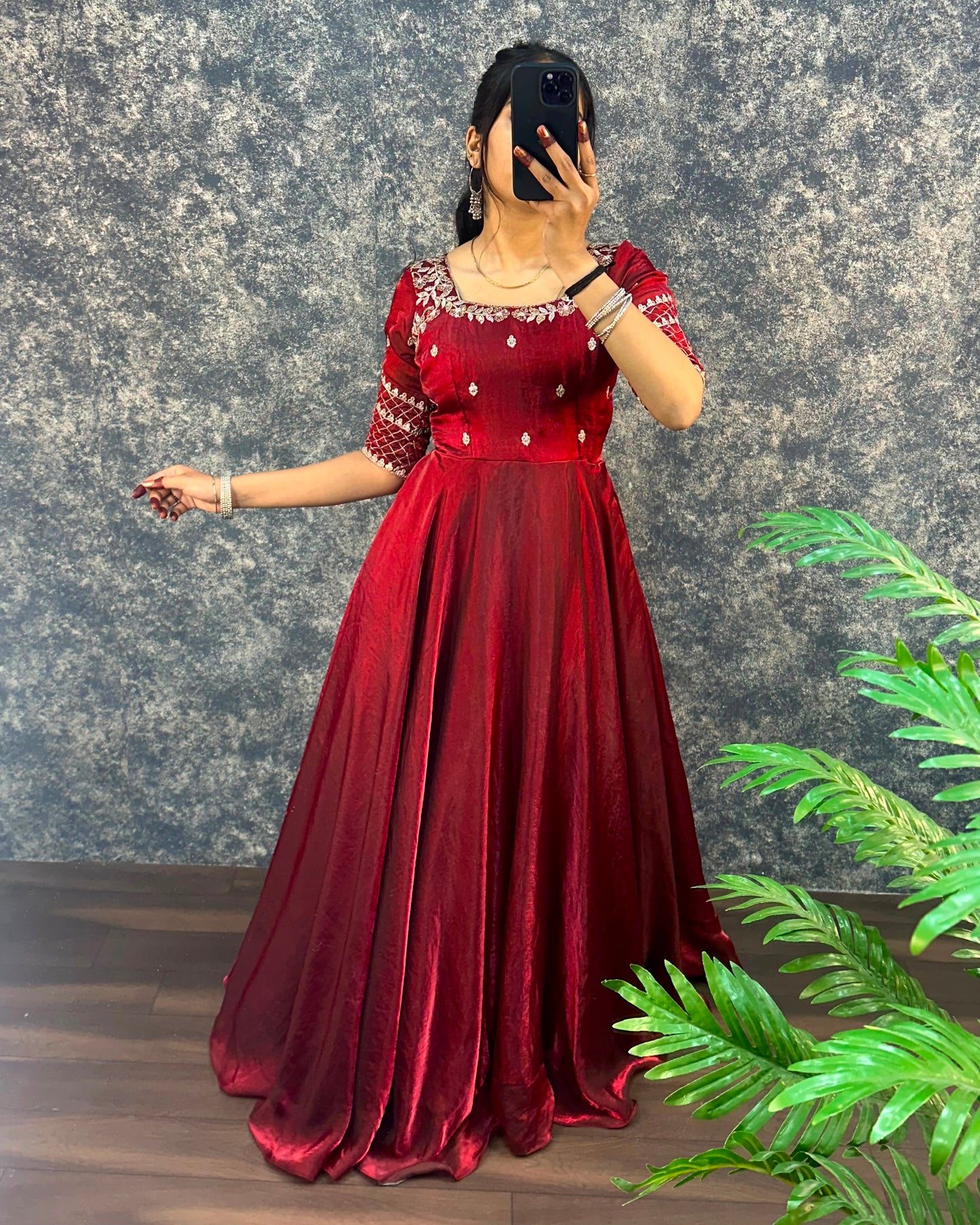 Premium Embroidery Sequence Gown with Dupatta