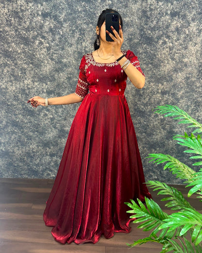 Premium Embroidery Sequence Gown with Dupatta
