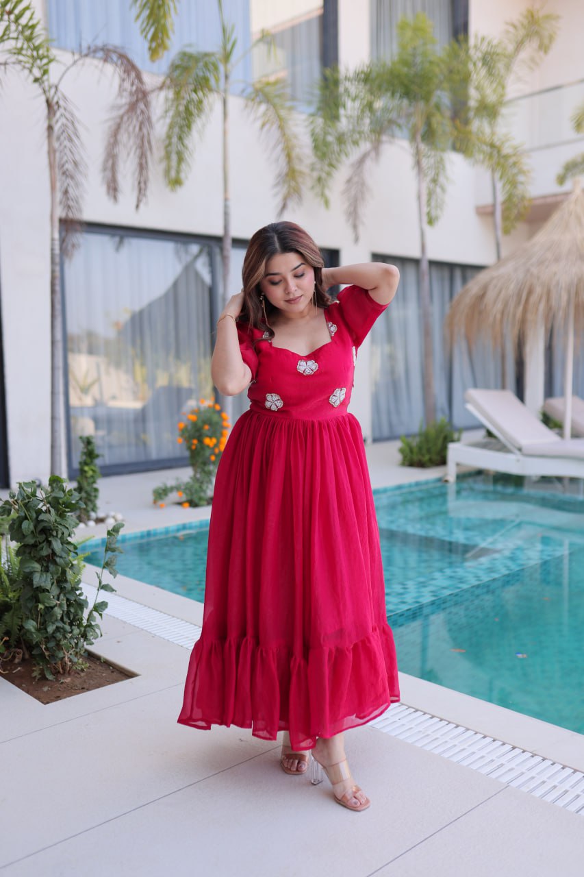 Fendi silk beads embroidery gowns