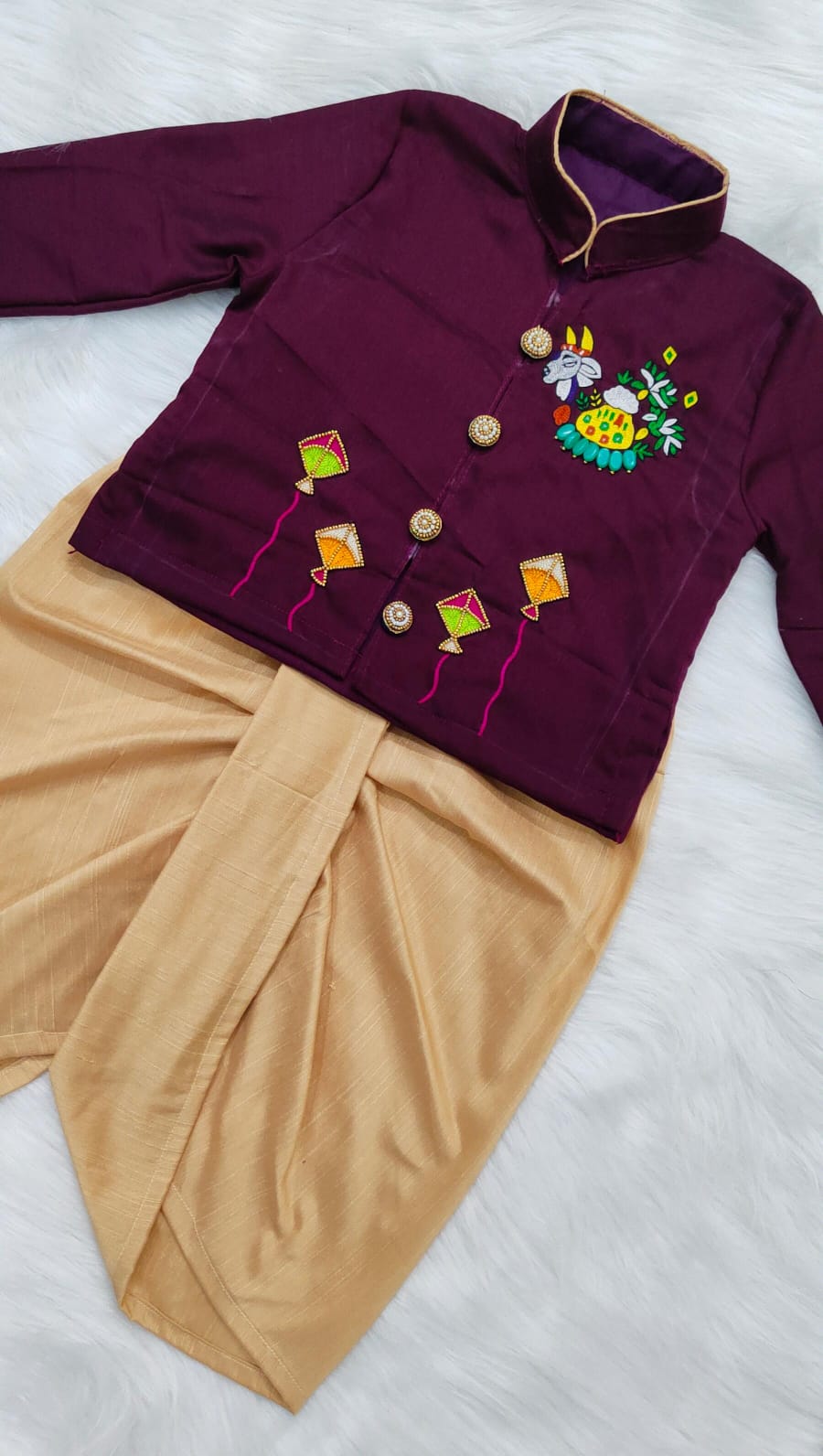 Sankranthi special boy festival theme kurti with dhoti set pure maggam
