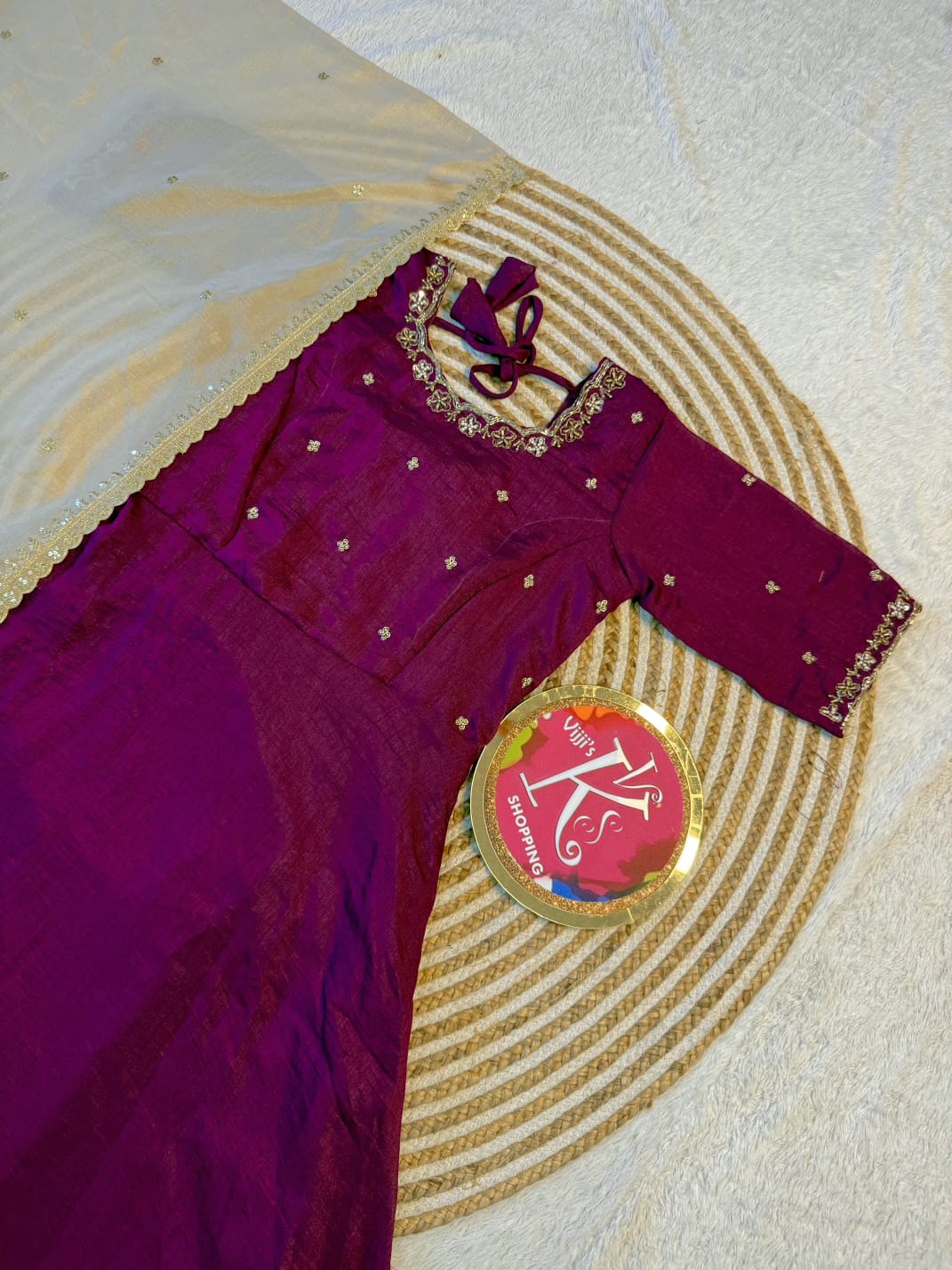 Vichitra silk maggam hand work gowns for cafe