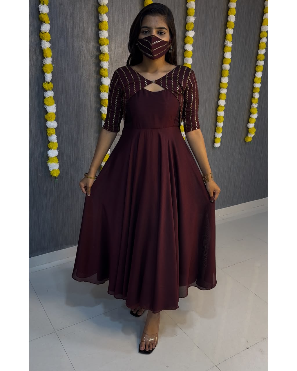 Gown +Coat Cafe style 3 in one model Beads gown