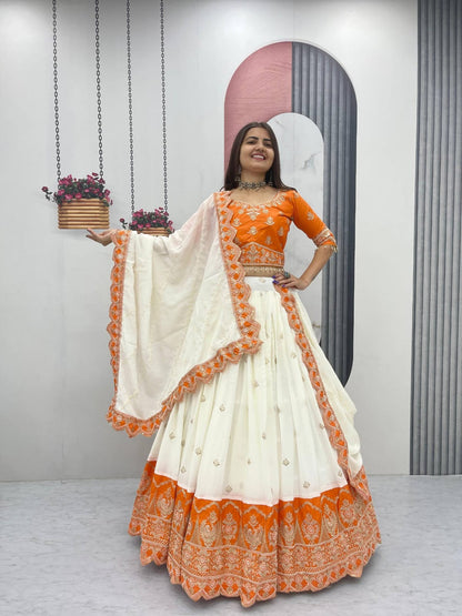 Chinon Embroidery glamour orange lehenga