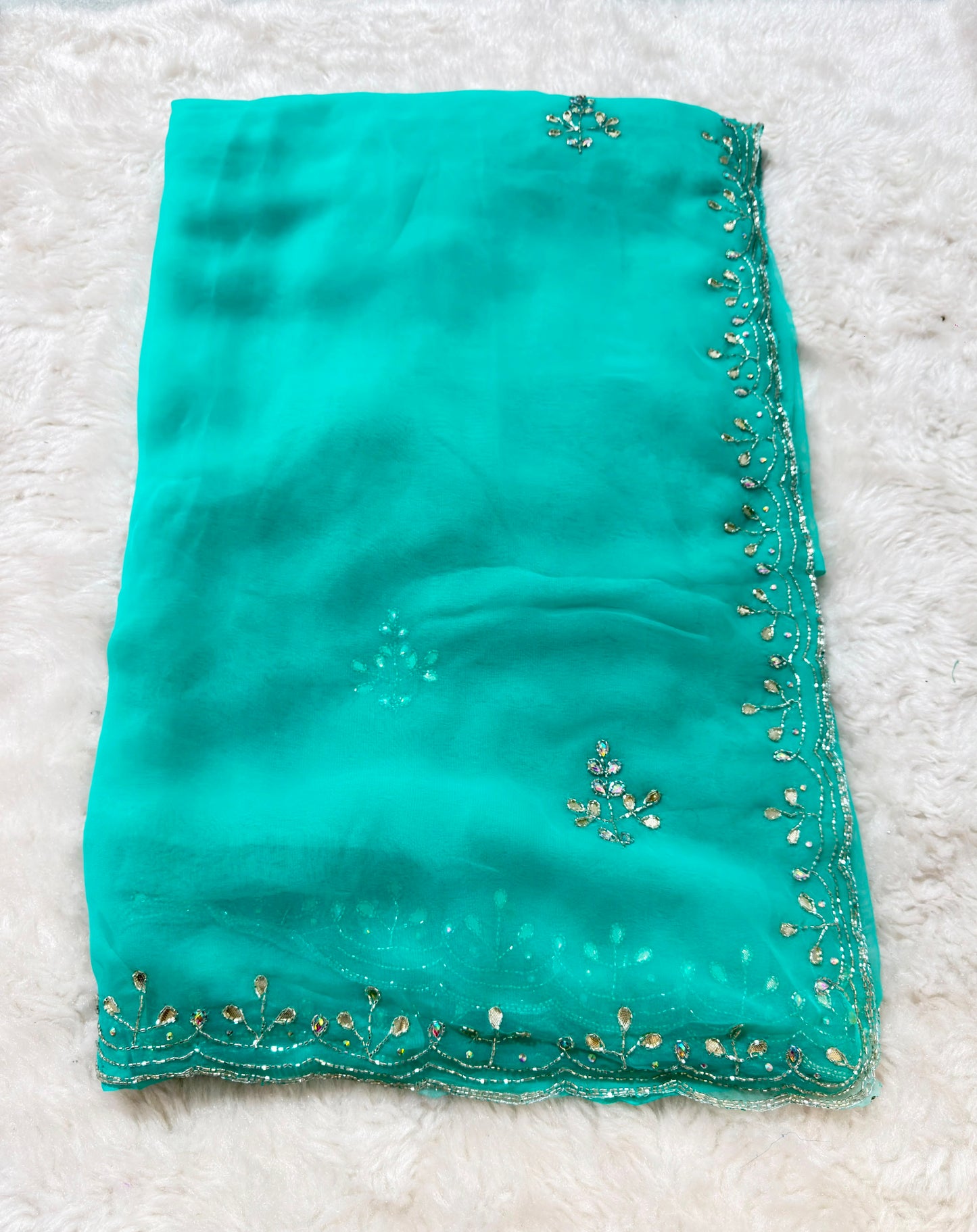 Rainbow colour georgette kardhana  trending work sarees