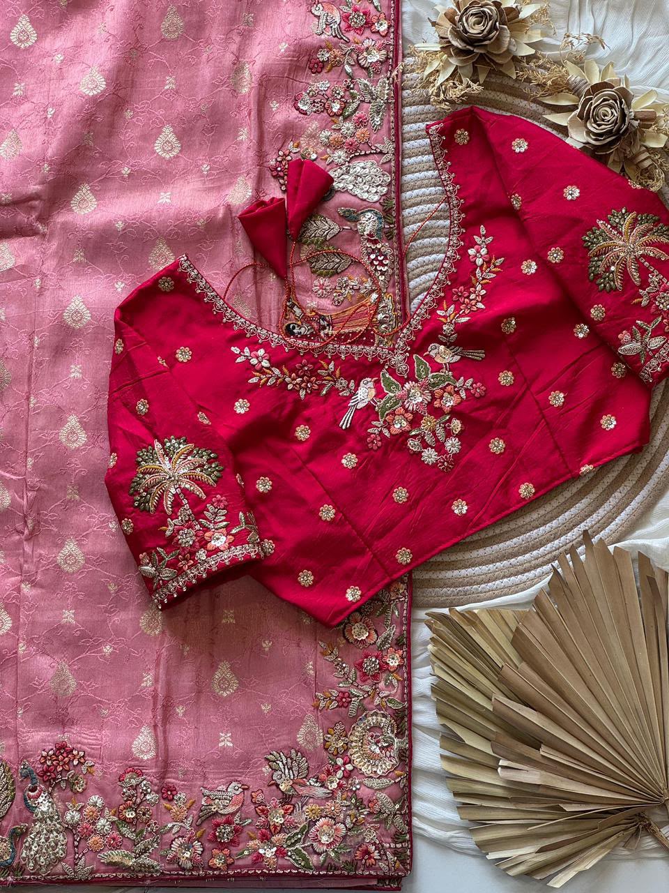 Luxe Dola Silk coding  work Multi
Saree with stitched blouse