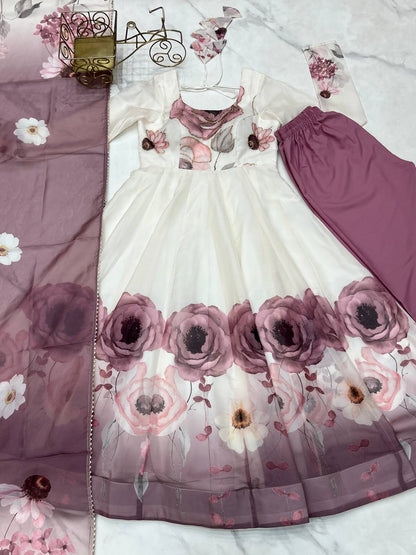 Floral printed Organza Anarkali Suit set