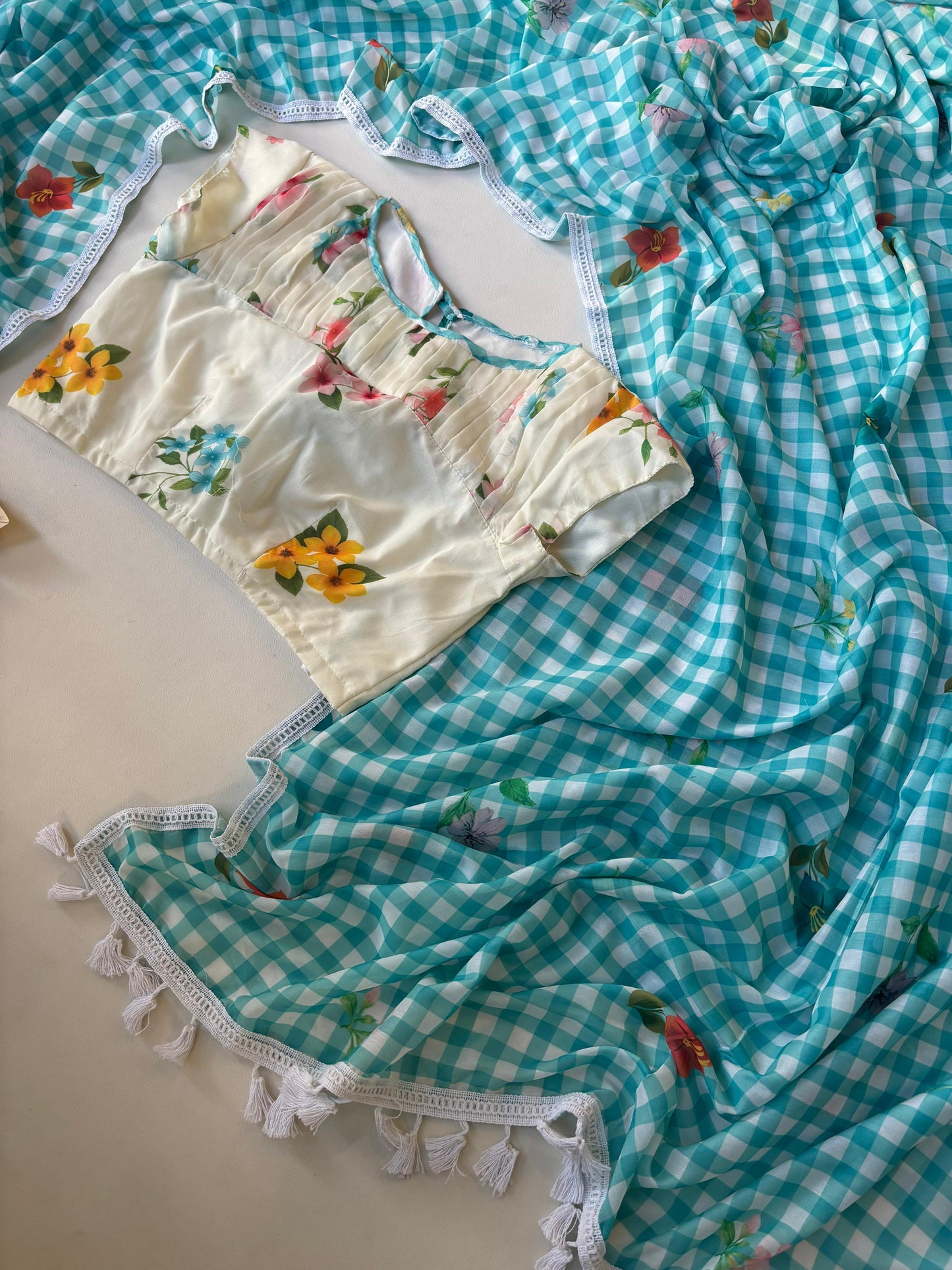 Mul cotton saree with stitched blouse