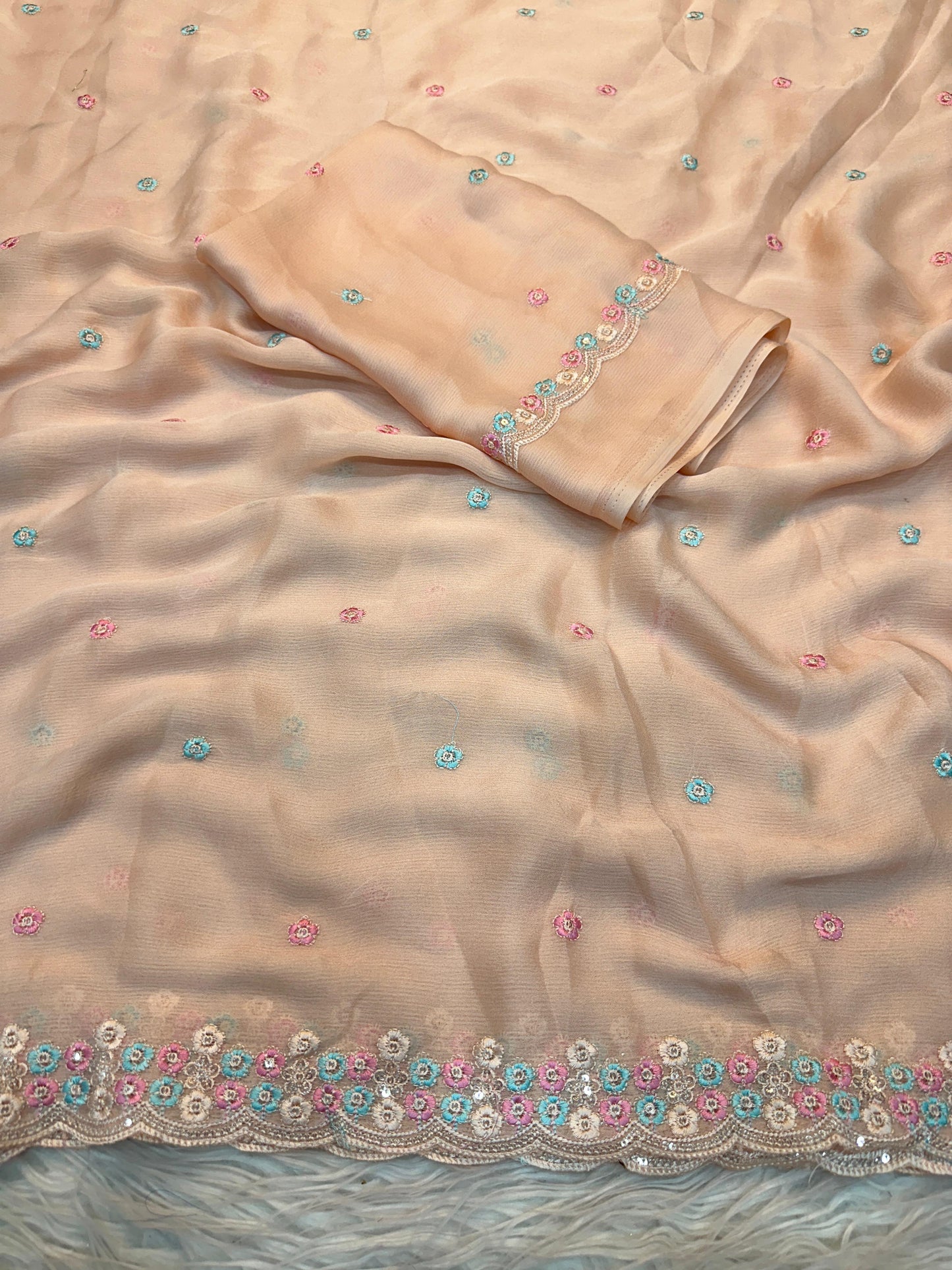 Chiffon Silk Saree sequence embroidery