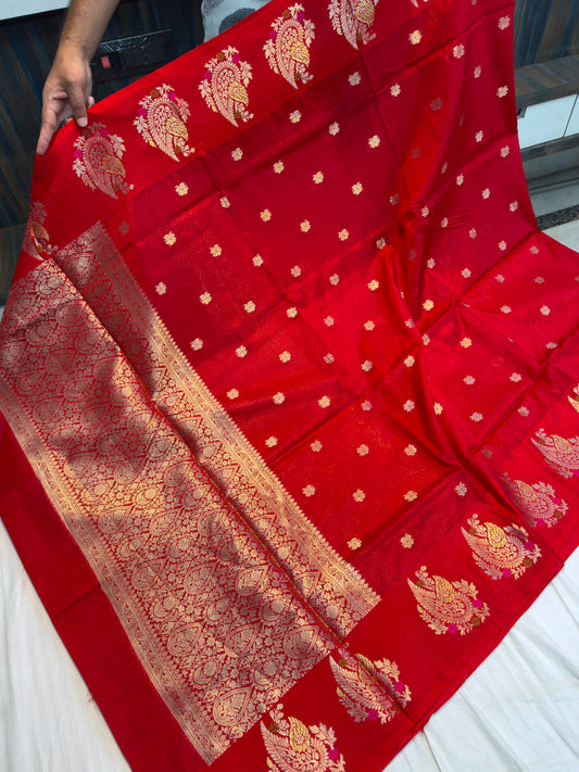 Banarasi green raw mango soft silk saree