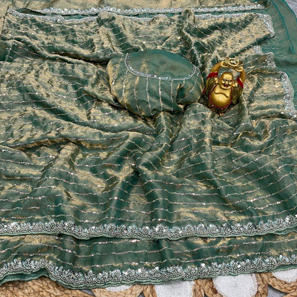 Space silk Luxurious Handwork Glam saree