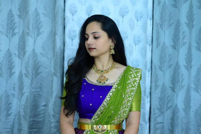 Semi Kanchipuram green lehenga set