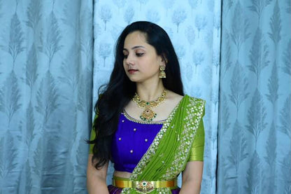 Semi Kanchipuram green lehenga set