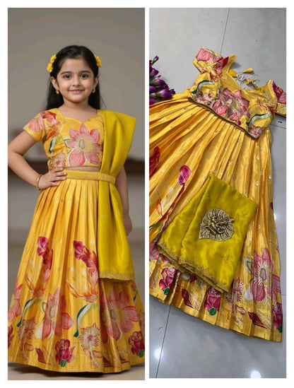 Kids Cute Croptop model Chinon silk Postition work sets