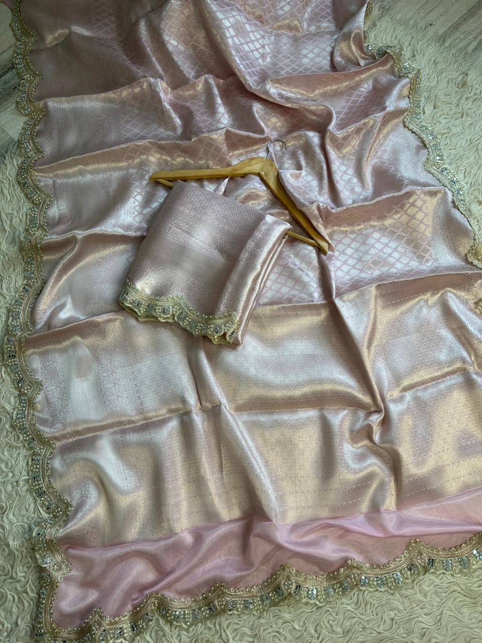 Semi Pattu bridal Kanjivaram baby pink saree