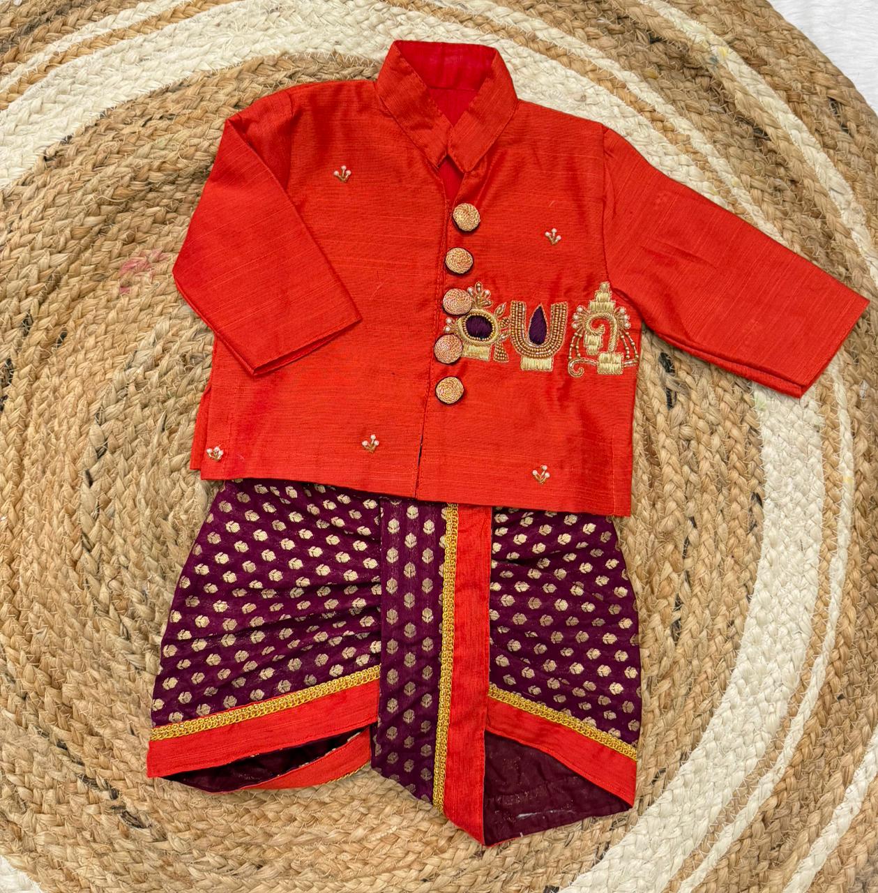 Boys Ethnic Kurta Dhoti Set in Soft Raw Silk