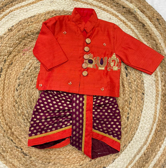 Boys Ethnic Kurta Dhoti Set in Soft Raw Silk