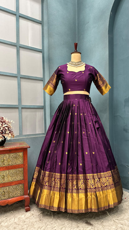Kanchipattu  silk full stitched Lehenga blooming rangoli designer lehenga