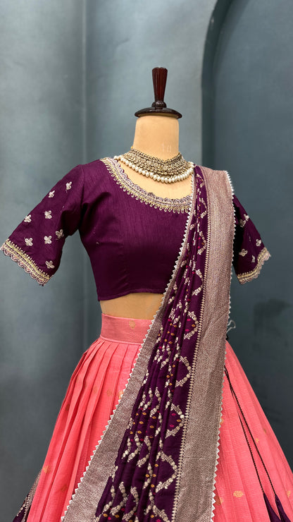 Kota checks peach  colour Meenakari lehenga