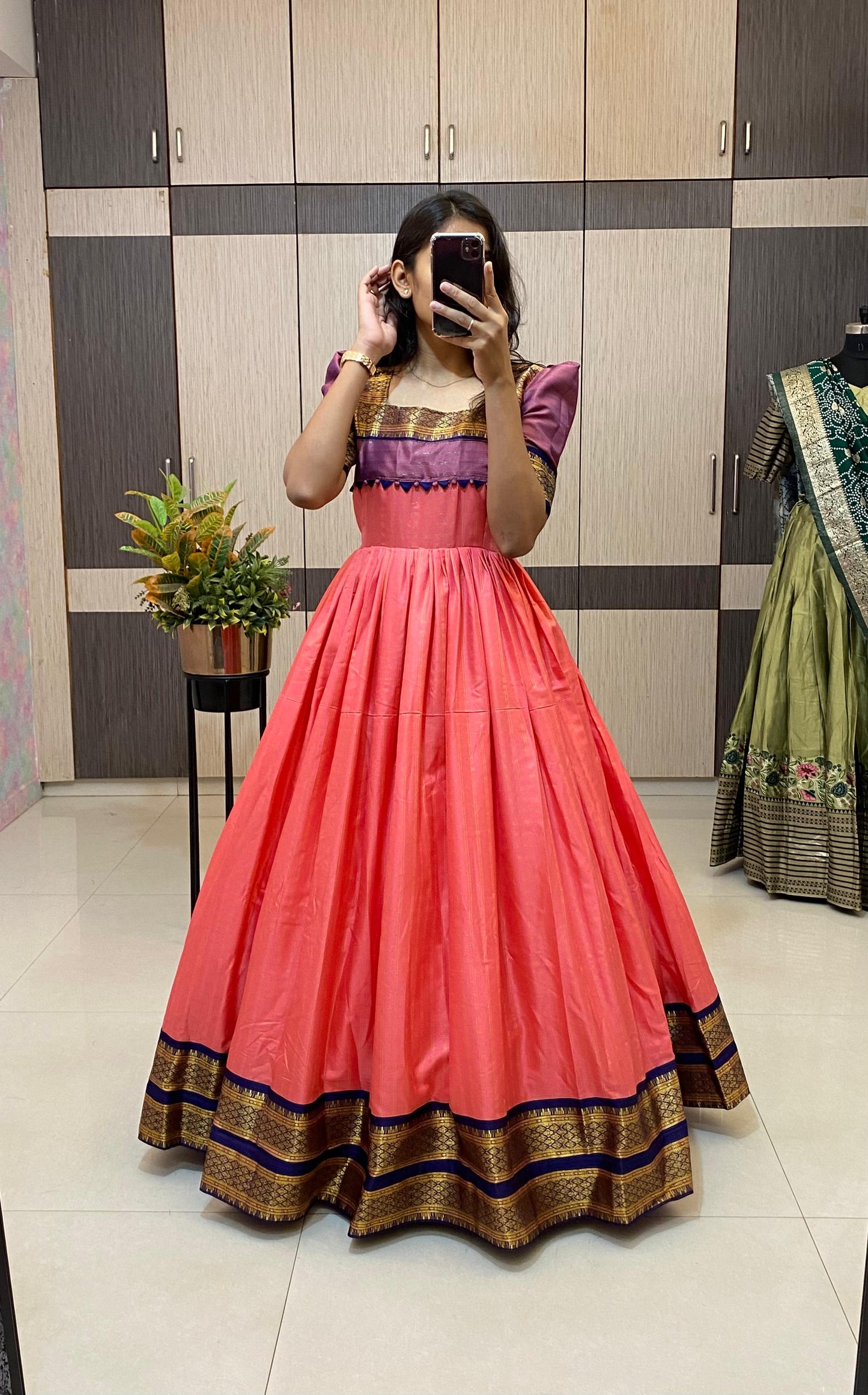 SUPER HIT long gown with cotton silk gown with a pleated flare