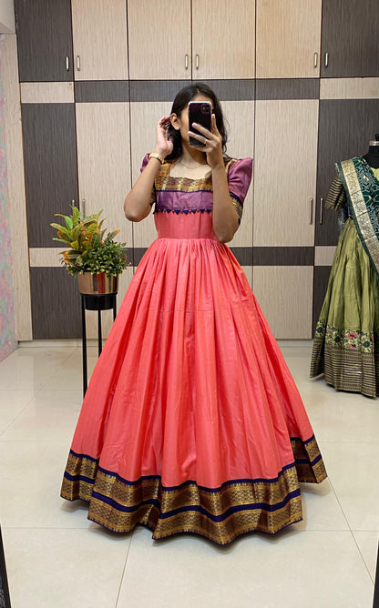 SUPER HIT long gown with cotton silk gown with a pleated flare