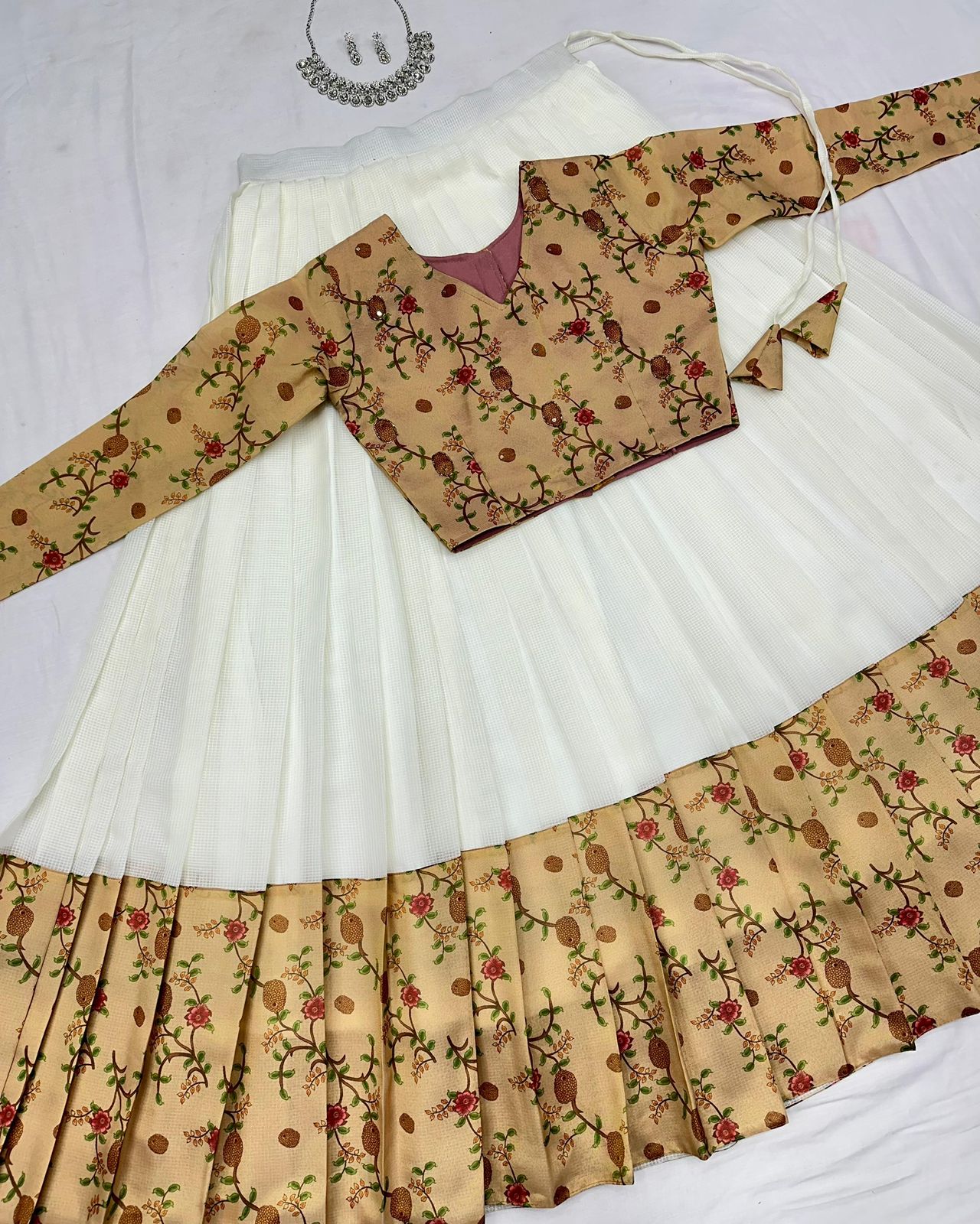 Kalamkari crop-top Kota doriya printed Lehenga sets