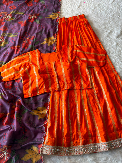 Orange designer Kalamkari maggam work dupatta